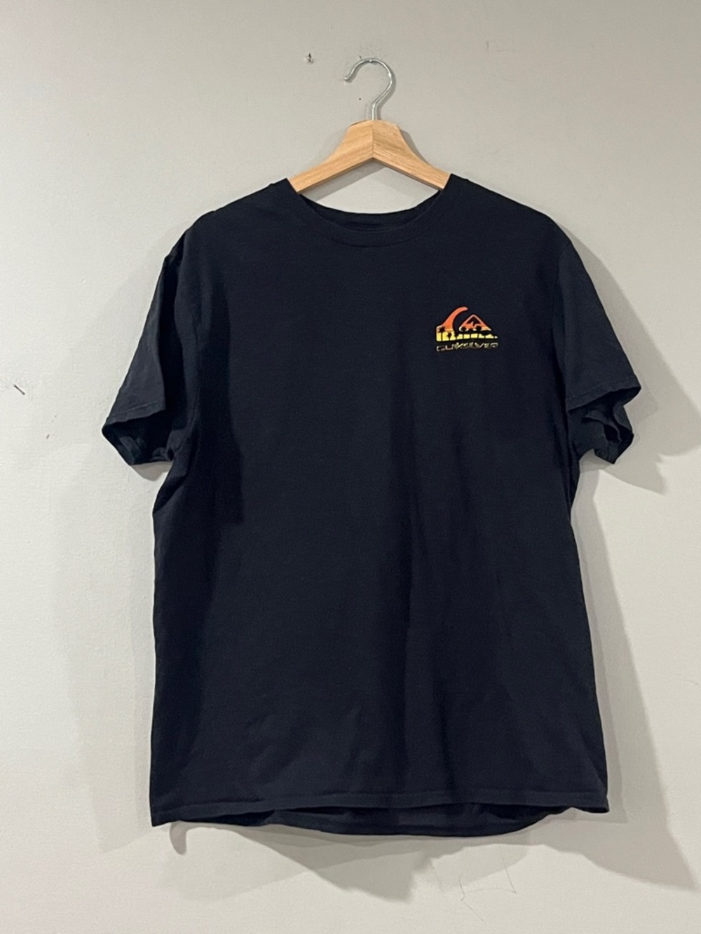 Quiksilver Black Vintage Short-Sleeve Tee with Orange-Yellow Chest Logo